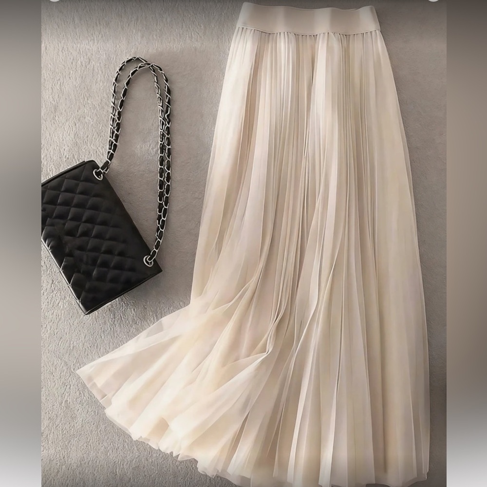 Elegant Apricot Pleated Skirt